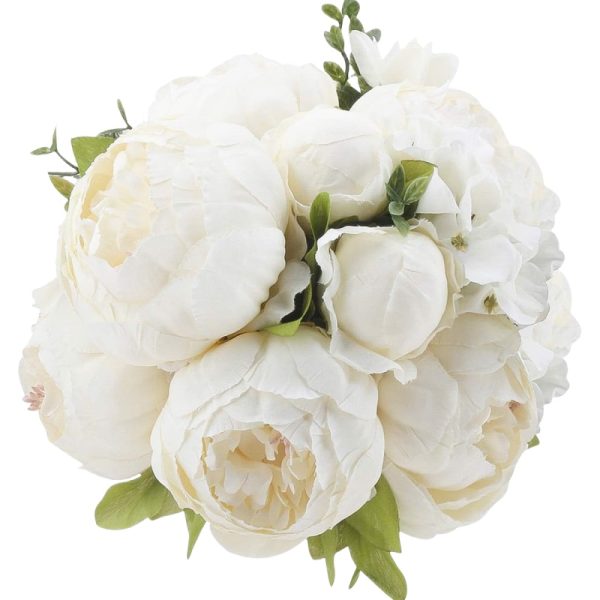 TELMO Silk Flower Bridal Bouquets Peony Bouquet Vintage Artificial Peonies Flower For Home Wedding Party Decor （White, 1 Pcs） - Image 2