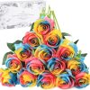 TELMO  Artificial Silk Rainbow Rose Flower Bouquet for DIY Any Arrangement Home Decor Wedding Party - Image 15