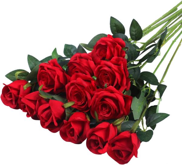 Telmo Artificial Silk Flowers Realistic Roses Bouquet Long Stem for Home Wedding Decoration - Image 2