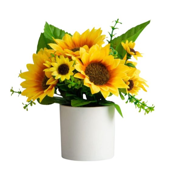 Telmo Artificial Flowers Potted Mini Fake Sunflowers for Home Decor Party Wedding Office Patio Table Desk Decoration---Yellow