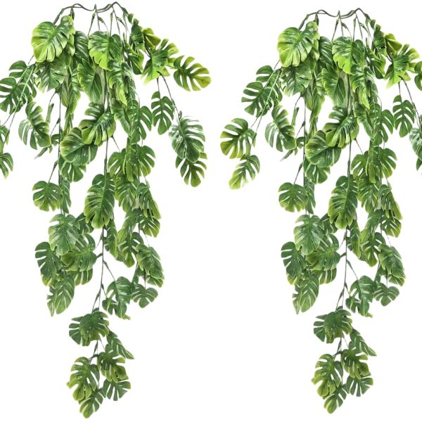 Telmo Fake Plant Monstera Leaf Faux Plant Wall Vine Green Leaf Vine Wall Artificial Hanging Plant Faux Vine Garland Hanging Vines Fake Weeping Plant Simulated Weeping Plant Plastic Vine