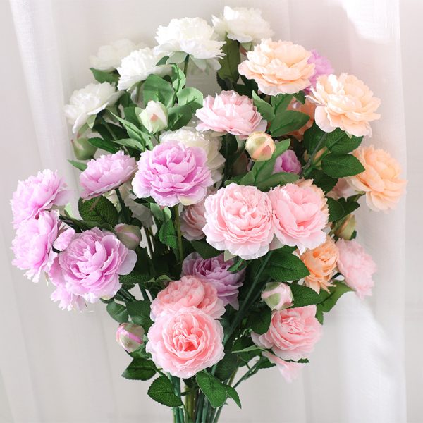 TELMO Silk Flower Bouquets​ Artificial Floral Peony 3 Heads Fake Flowers 2 Pcs - Image 2