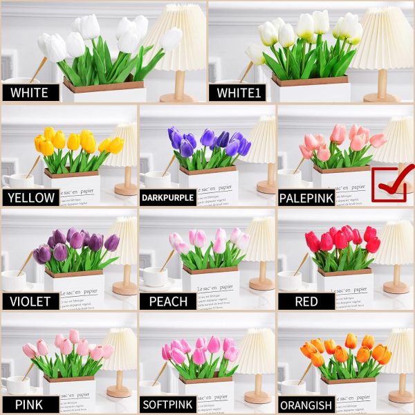 Telmo Fake Tulips Artificial Flowers with Stems Latex Real Touch Faux Tulips Arrangement Bouquet for Home Kitchen Wedding Decorations - Image 14