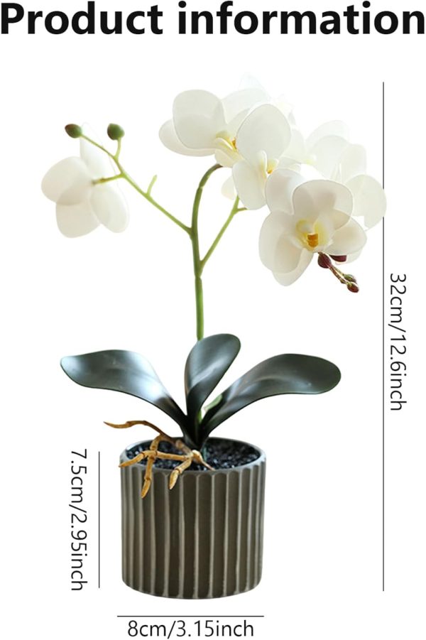 Telmo Artificial Flora 12.6 Inch Tall Realistic Artificial Orchid Plant mini Bonsai (White) - Image 5