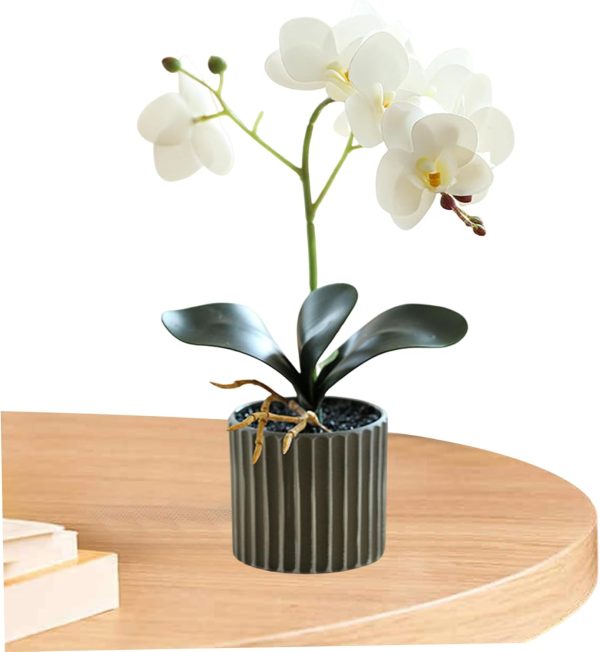 Telmo Artificial Flora 12.6 Inch Tall Realistic Artificial Orchid Plant mini Bonsai (White) - Image 4