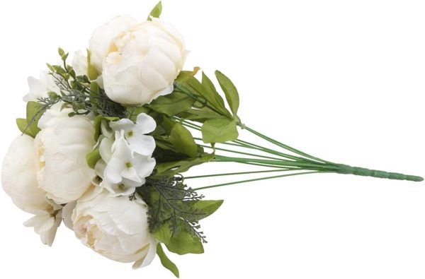 TELMO Silk Flower Bridal Bouquets Peony Bouquet Vintage Artificial Peonies Flower For Home Wedding Party Decor （White, 1 Pcs）