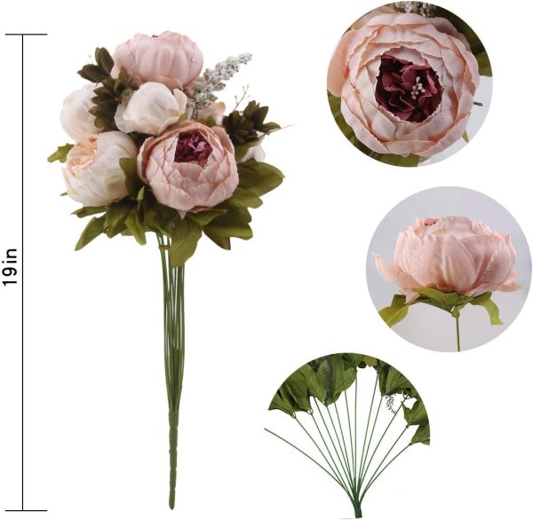 TELMO Silk Peony Bouquet Vintage Artificial Peonies Flower for Home Wedding Party Decor (1pcs, Light Pink) - Image 7