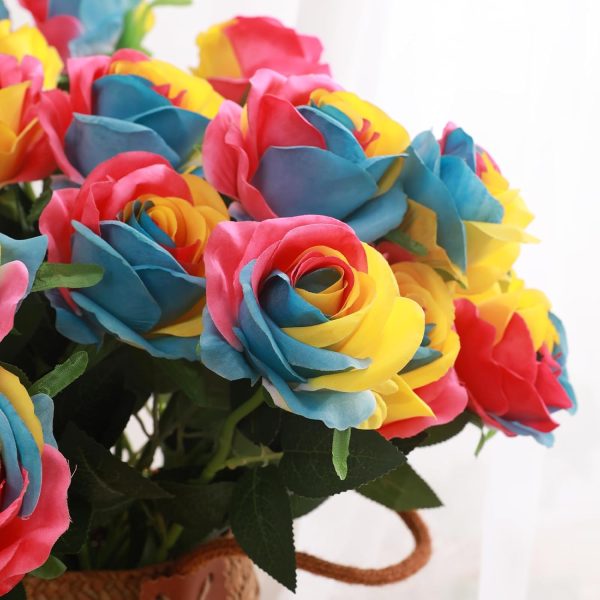 TELMO  Artificial Silk Rainbow Rose Flower Bouquet for DIY Any Arrangement Home Decor Wedding Party - Image 5