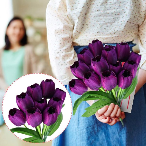 Telmo Real Feel PU Tulips 9-Head Artificial Mother's Day Flower Latex Bouquet - Image 6