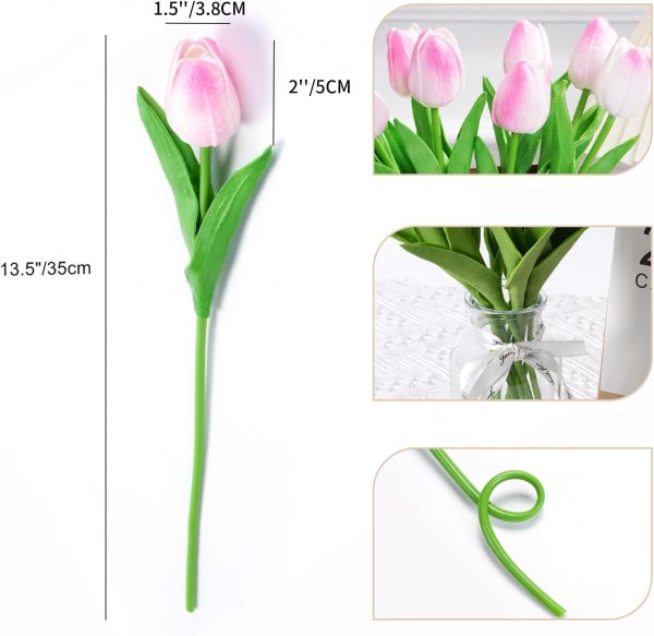 Telmo Fake Tulips Artificial Flowers with Stems Latex Real Touch Faux Tulips Arrangement Bouquet for Home Kitchen Wedding Decorations - Image 3