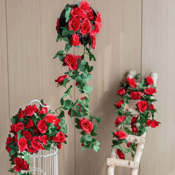 Telmo 4 Pack (28FT) Artificial Rose Vine Fake Flowers Garland Hanging Silk Rose Ivy Plants Vine - Image 3