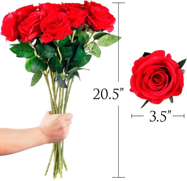 Telmo Red Roses Artificial Silk Flowers, Fake Roses with Long Stems Realistic Faux Rose Bouquets - Image 7