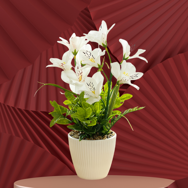 Telmo Flower White Orchid Plastic Potted Artificial Handmade Mini Plant​ - Image 4