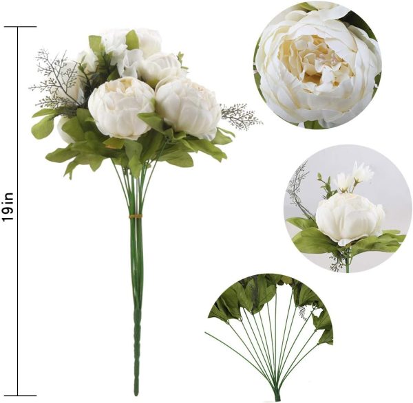 TELMO Silk Flower Bridal Bouquets Peony Bouquet Vintage Artificial Peonies Flower For Home Wedding Party Decor （White, 1 Pcs） - Image 7