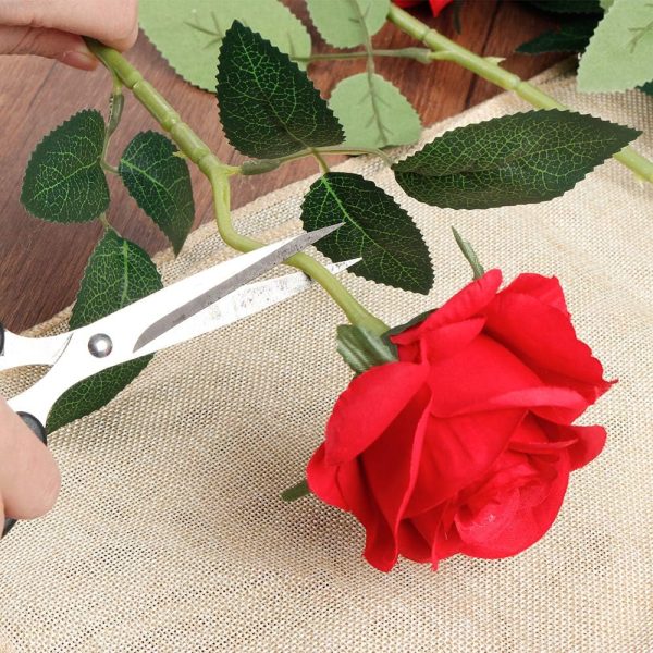 Telmo Red Roses Artificial Silk Flowers, Fake Roses with Long Stems Realistic Faux Rose Bouquets - Image 5