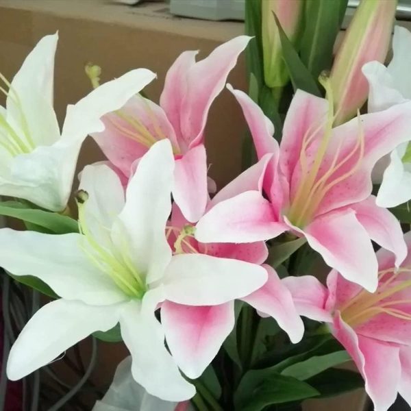 Telmo 28" 3 Heads Silk Cloth lily Plastic Artificial Flowers Wendding Party - Image 7