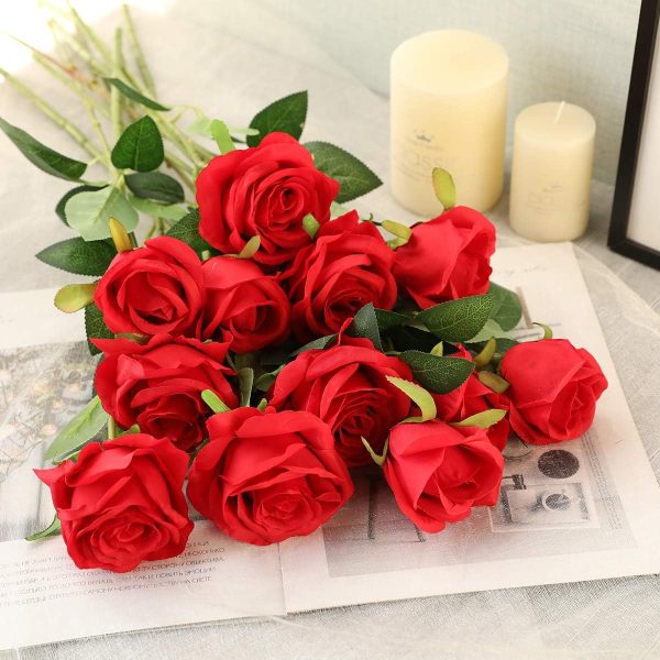 Telmo Artificial Silk Flowers Realistic Roses Bouquet Long Stem for Home Wedding Decoration - Image 4