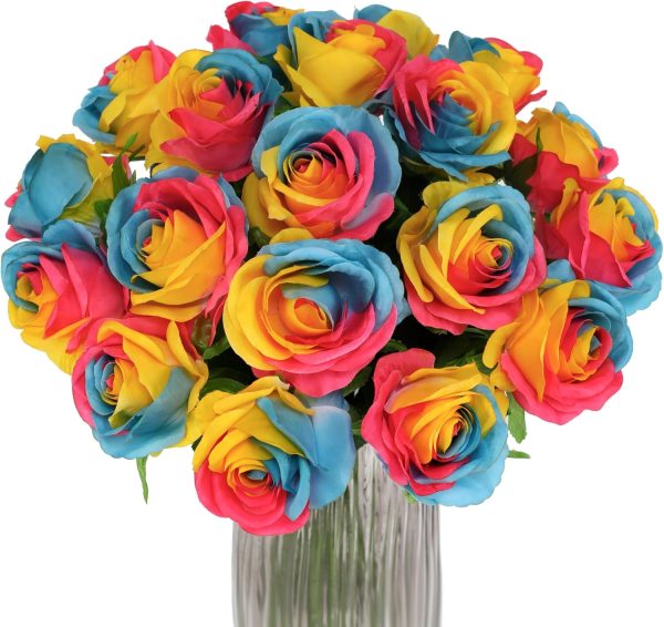 TELMO  Artificial Silk Rainbow Rose Flower Bouquet for DIY Any Arrangement Home Decor Wedding Party - Image 12