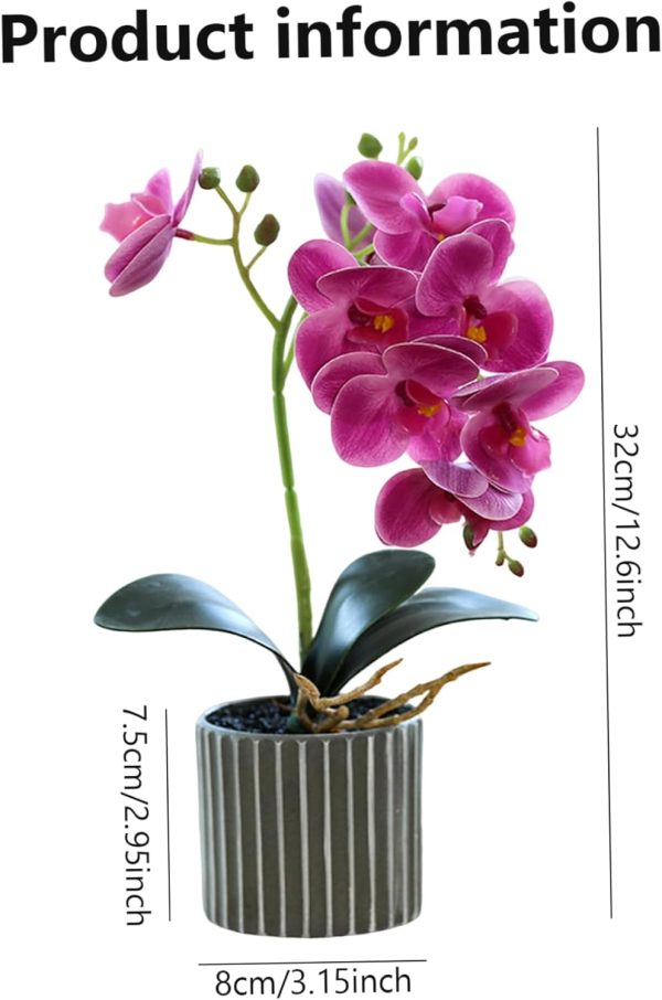 Telmo Artificial Orchid Flower Pot,12.6" Faux Orchid Real Touch Fake Phalaenopsis Bonsai - Image 4