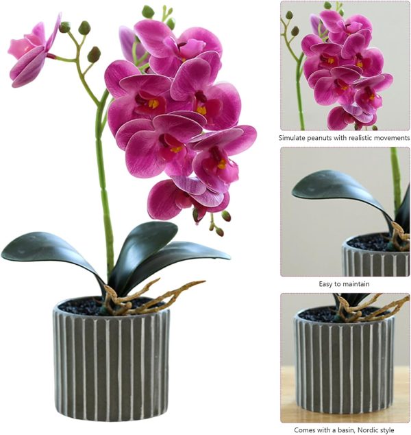 Telmo Artificial Orchid Flower Pot,12.6" Faux Orchid Real Touch Fake Phalaenopsis Bonsai - Image 3