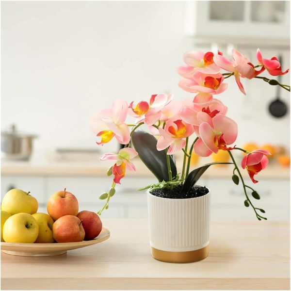 Telmo Artificial Phalaenopsis, 13inch Artificial Faux Oceania Orchid Arrangement with Vase - Image 5