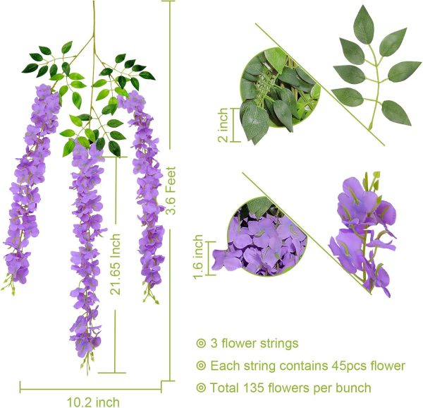 Telmo Artificial Fake 12PCS Wisteria Vine Rattan Hanging Garland Silk Flowers String Home Party Wedding Decor - Image 10