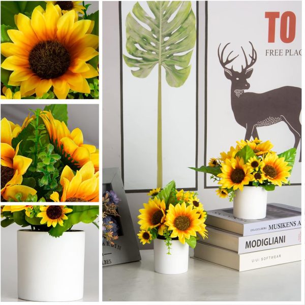 Telmo Artificial Flowers Potted Mini Fake Sunflowers for Home Decor Party Wedding Office Patio Table Desk Decoration---Yellow - Image 8