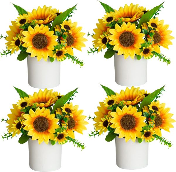 Telmo Artificial Flowers Potted Mini Fake Sunflowers for Home Decor Party Wedding Office Patio Table Desk Decoration---Yellow - Image 2