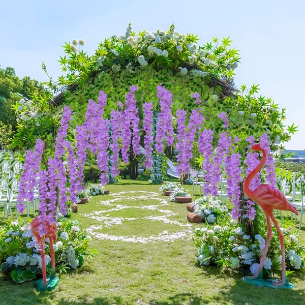 Telmo Artificial Fake 12PCS Wisteria Vine Rattan Hanging Garland Silk Flowers String Home Party Wedding Decor - Image 13