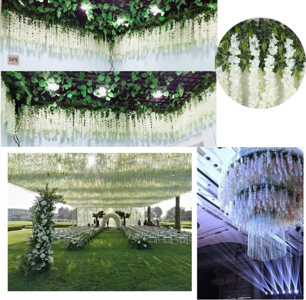 Telmo Artificial Fake 12PCS Wisteria Vine Rattan Hanging Garland Silk Flowers String Home Party Wedding Decor - Image 12