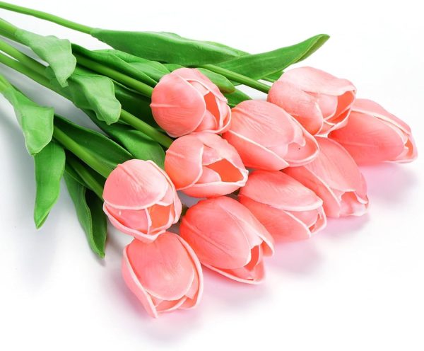 Telmo Fake Tulips Artificial Flowers with Stems Latex Real Touch Faux Tulips Arrangement Bouquet for Home Kitchen Wedding Decorations - Image 9