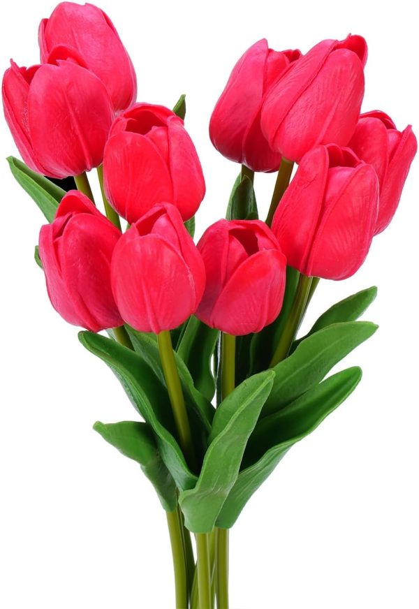 Telmo Fake Tulips Artificial Flowers with Stems Latex Real Touch Faux Tulips Arrangement Bouquet for Home Kitchen Wedding Decorations - Image 7