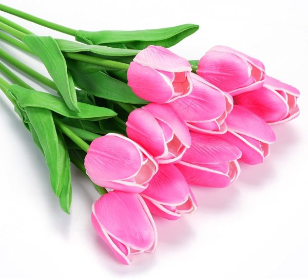 Telmo Fake Tulips Artificial Flowers with Stems Latex Real Touch Faux Tulips Arrangement Bouquet for Home Kitchen Wedding Decorations - Image 6