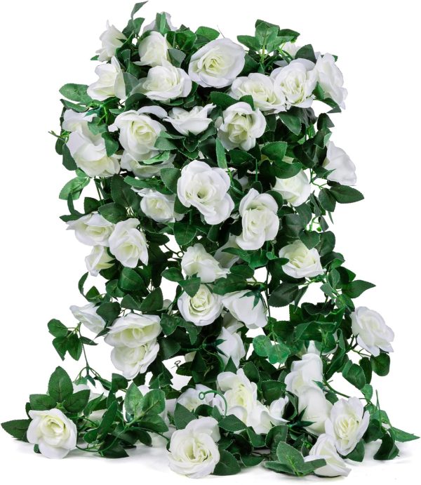 Telmo 2 Pack (14FT) Artificial Rose Vine Fake Flowers Garland Hanging Silk Rose Ivy Plants Vine