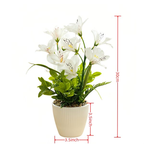 Telmo Flower White Orchid Plastic Potted Artificial Handmade Mini Plant​ - Image 2