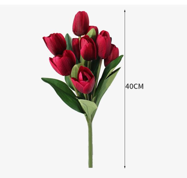 Telmo Real Feel PU Tulips 9-Head Artificial Mother's Day Flower Latex Bouquet - Image 2