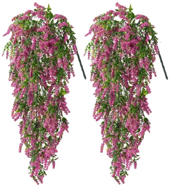 Telmo 2 Pack Artificial Hanging Flowers Lavender, 28.7in Fake Hanging Flowers Plant for Home Garden Indoor Outdoor