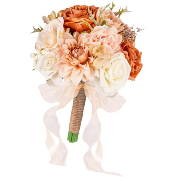 TELMO 11.8" Artificial Flowers Bride Holding Flowers Wedding Bouquet for Graduation Valentine's Day Champagne - Image 8