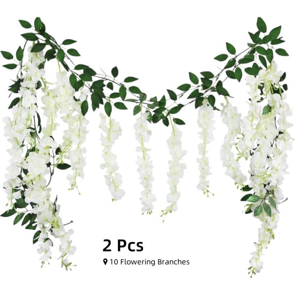 TELMO 10 Branches Wisteria Hanging Flowers Garland Fake Vine Flowers for wedding, 2 PCS - Image 9