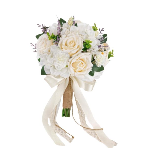 TELMO 11.8" Artificial Flowers Bride Holding Flowers Wedding Bouquet for Graduation Valentine's Day White