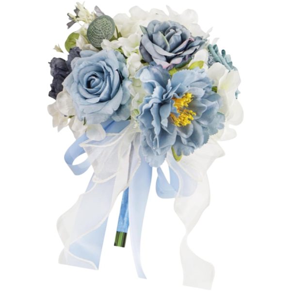 TELMO 11.8" Wedding Bouquet,Artificial Flowers Bride Holding Flowers for Graduation Valentine's Day (Blue-White)