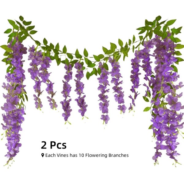 TELMO 10 Branches Wisteria Hanging Flowers Garland Fake Vine Flowers for wedding, 2 PCS - Image 2