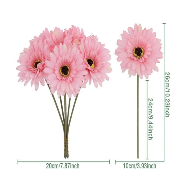 TELMO 6 Gerbera Artificial Daisy Flower Wedding Bouquet - Image 3