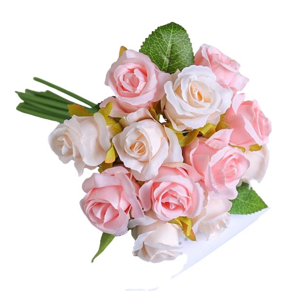 TELMO 12 Heads Fake Rose Silk Flower Bridal Wedding Bouquet Artificial Flower - Image 5