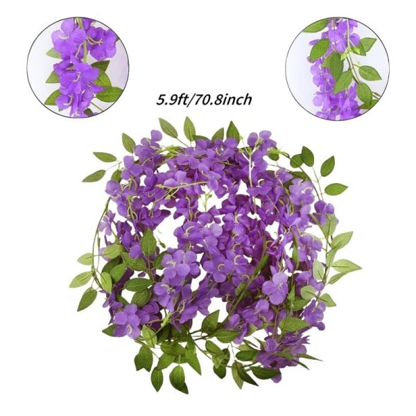 TELMO 10 Branches Wisteria Hanging Flowers Garland Fake Vine Flowers for wedding, 2 PCS - Image 3