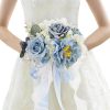 TELMO 11.8" Wedding Bouquet,Artificial Flowers Bride Holding Flowers for Graduation Valentine's Day (Blue-White) - Image 3