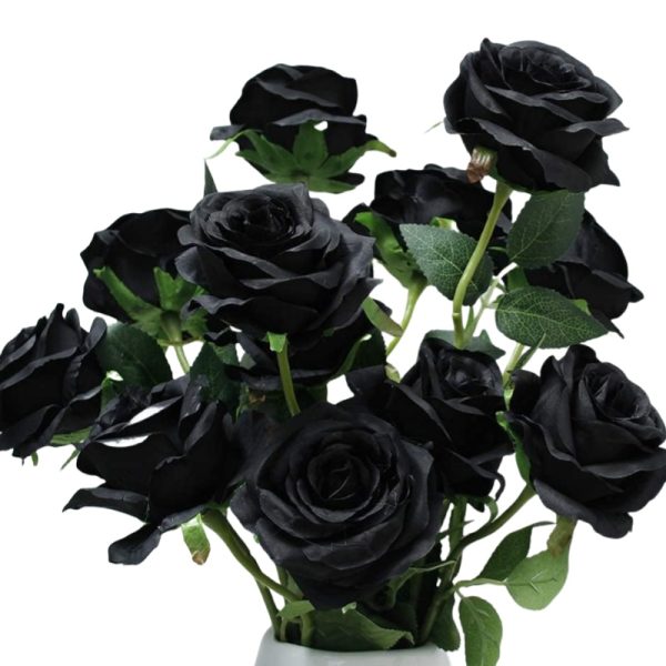 TELMO Black Rose Flower Artificial Flower with Long Stem for home Wedding Party Decorations - Image 6