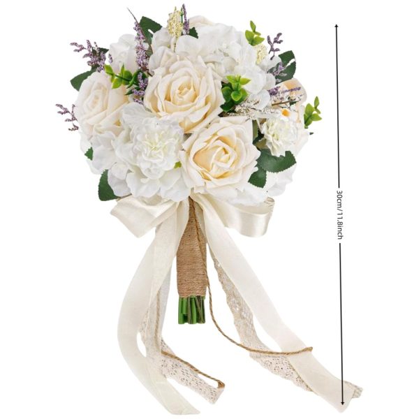 TELMO 11.8" Artificial Flowers Bride Holding Flowers Wedding Bouquet for Graduation Valentine's Day White - Image 4