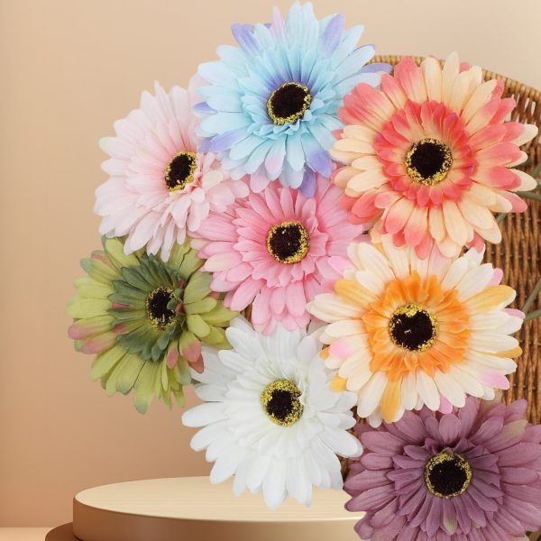 TELMO 6 Gerbera Artificial Daisy Flower Wedding Bouquet - Image 4