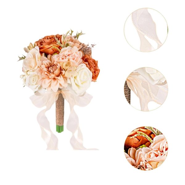 TELMO 11.8" Artificial Flowers Bride Holding Flowers Wedding Bouquet for Graduation Valentine's Day Champagne - Image 6